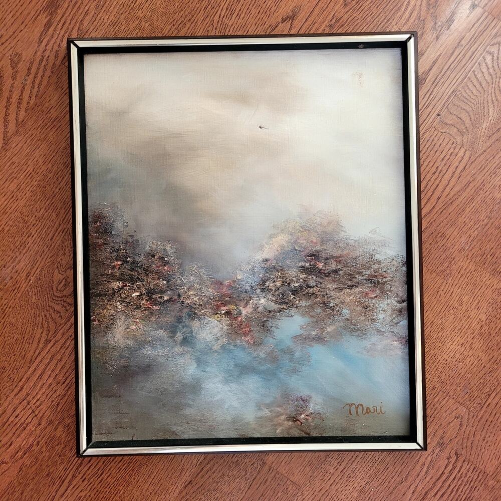 Dreamy Water Sunset Painting Signed Mari Canvas Modern Landscape